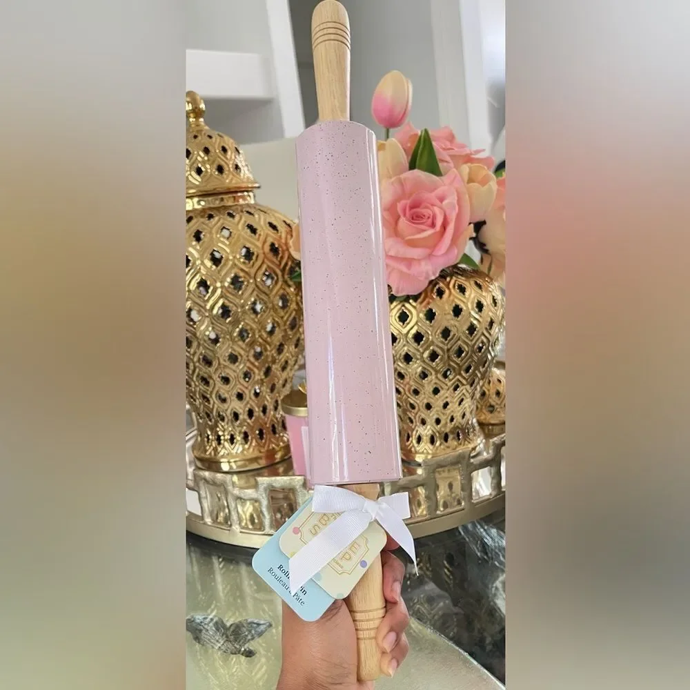 Pink Rolling Pin with Wooden Handles
